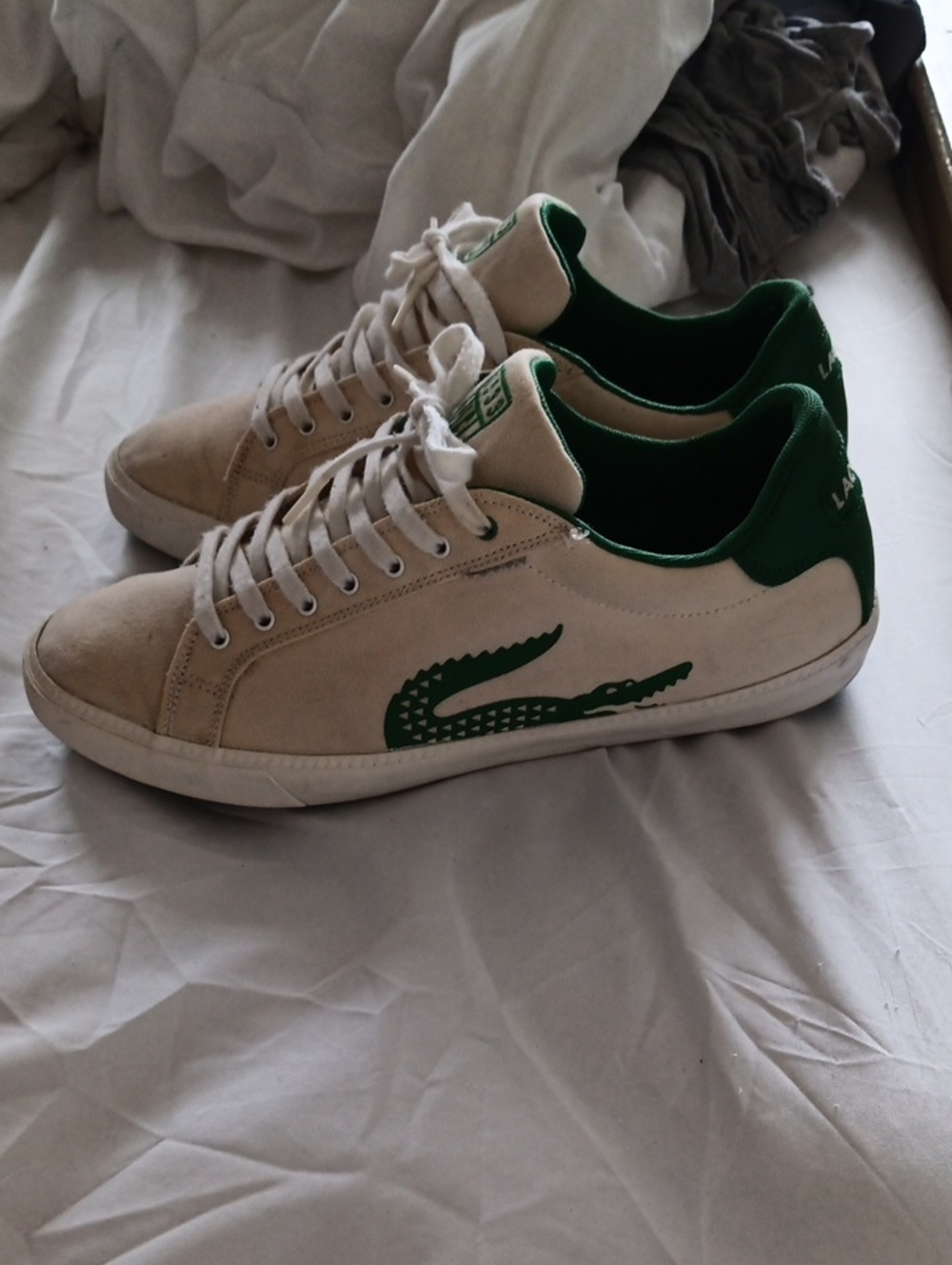Lacoste Men’s Cream Suede Sneakers with Green Logo